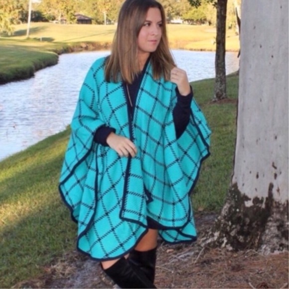 Turquoise And Navy Wrap Shawl - Picture 2 of 16